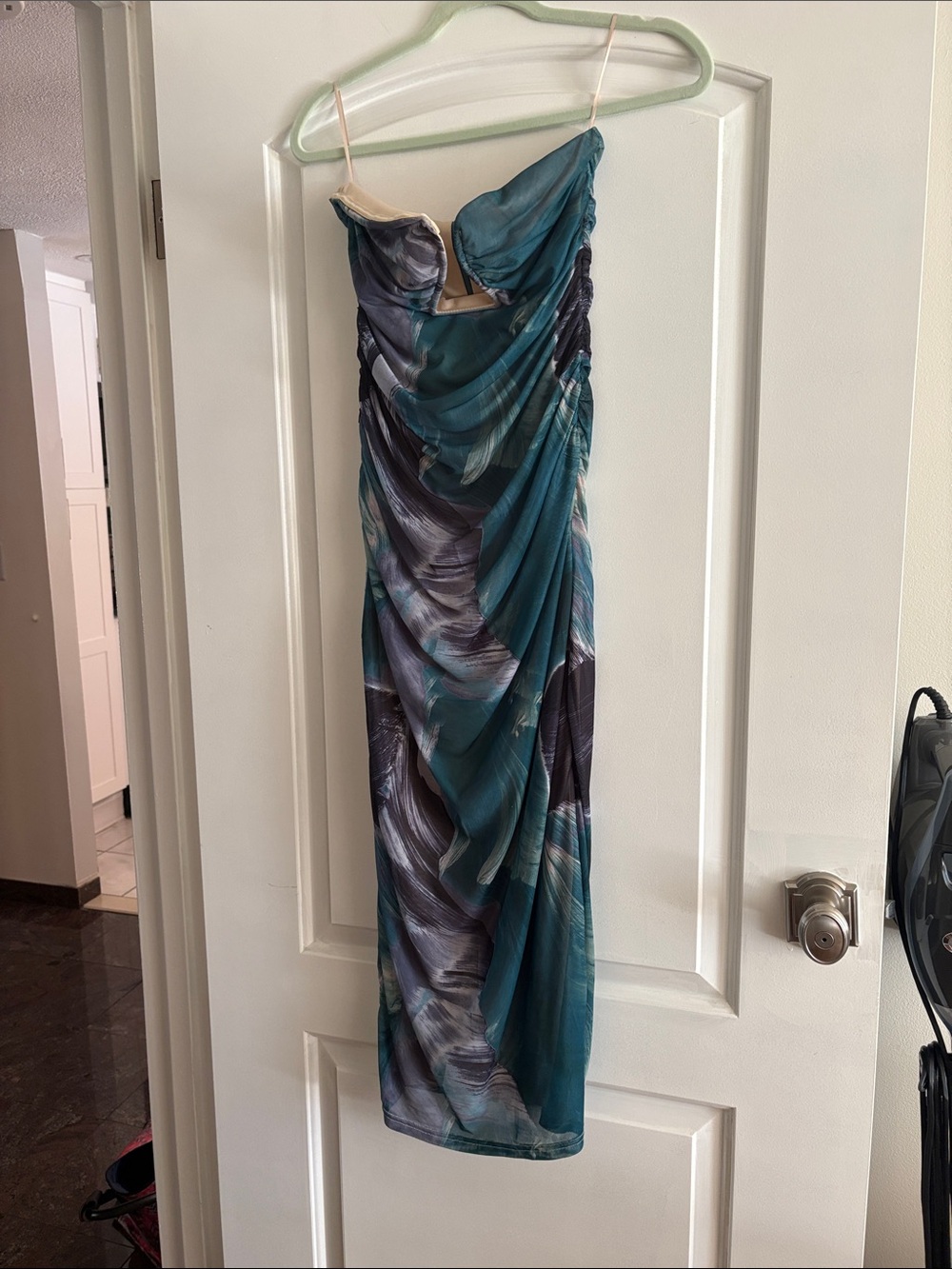 Teal & Gray Draped Slip Dress